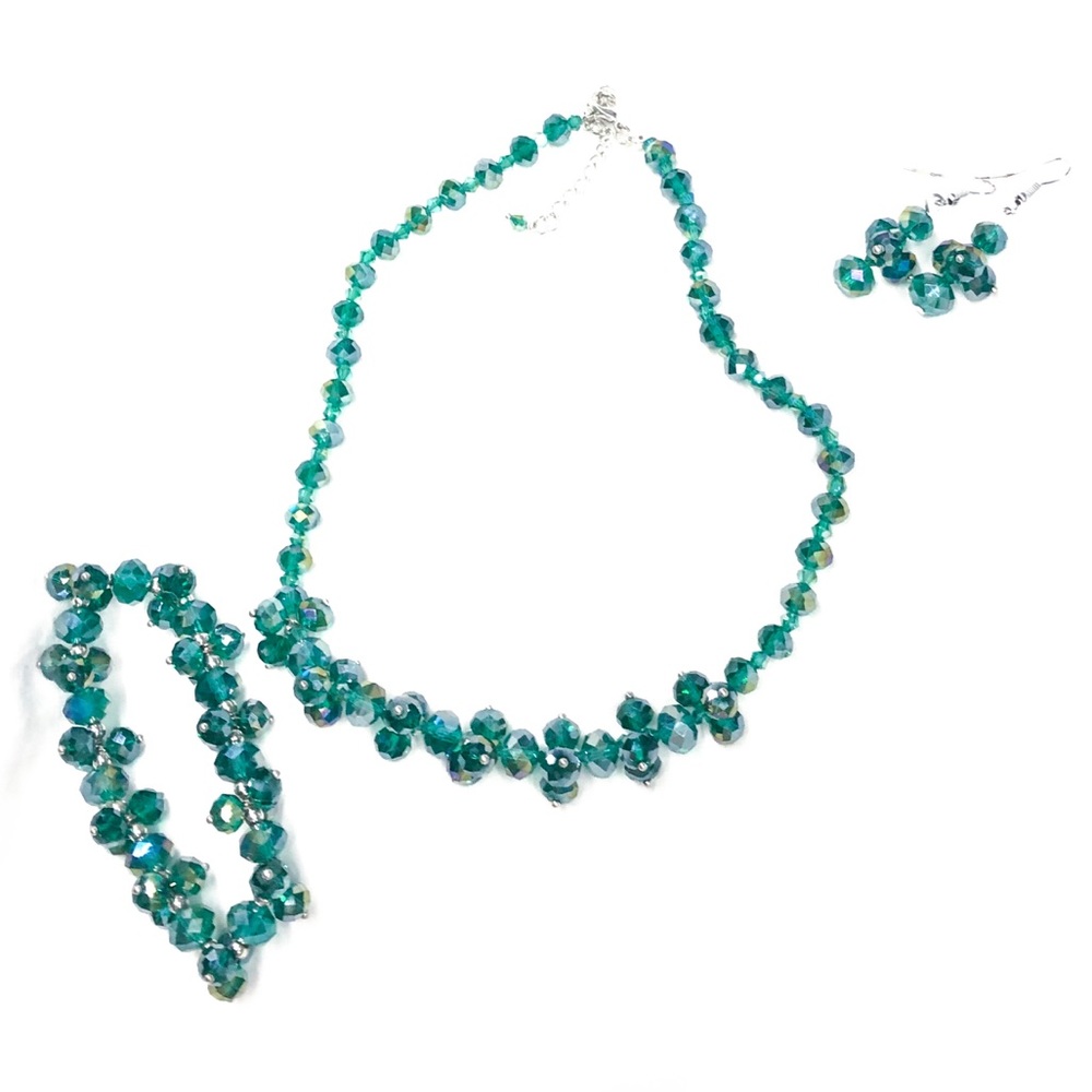 🆕 Jewelry Set necklace, bracelet and earrings blue and green